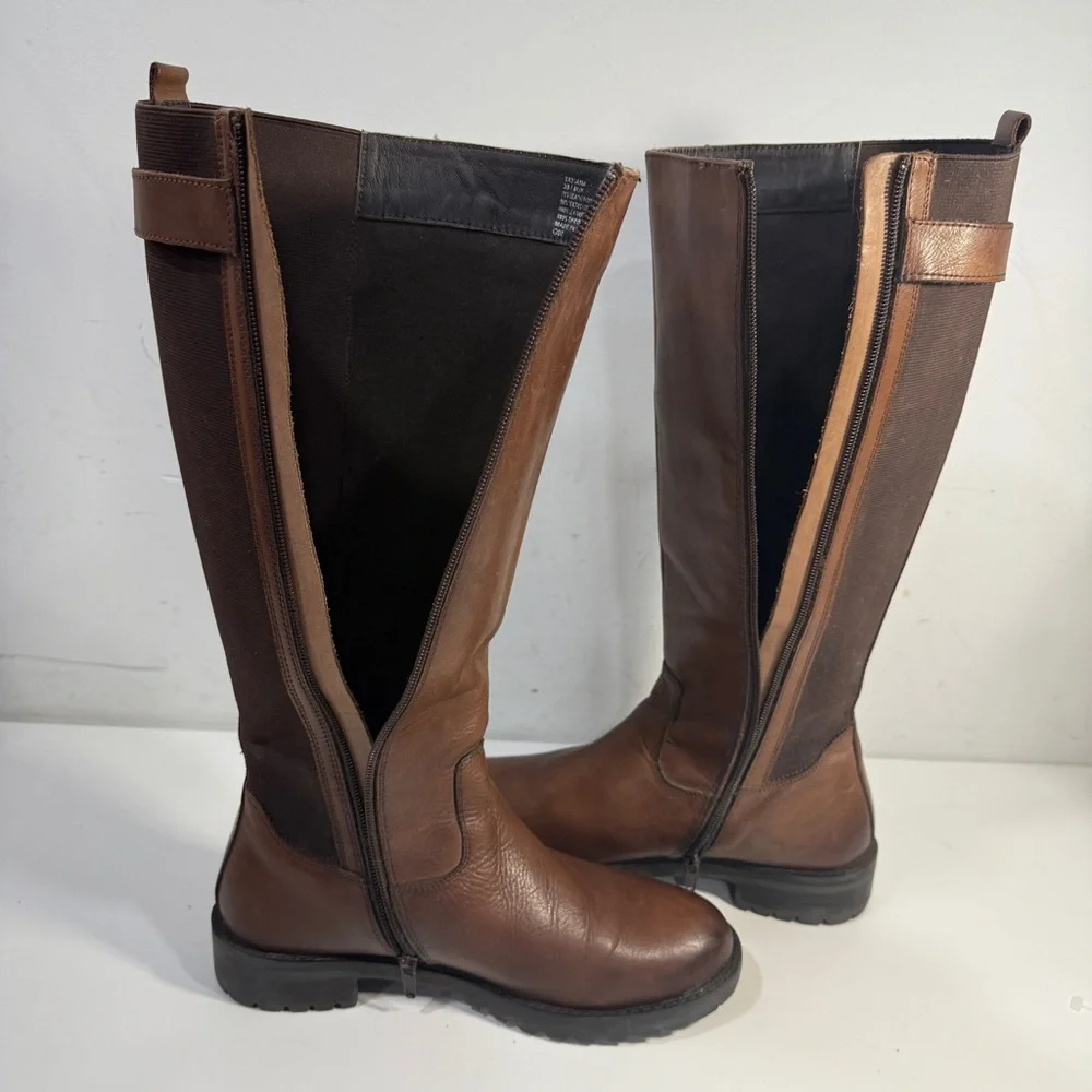 Dune London Knee High Tall Brown Zip Leather Riding Boots Women's Size 39 8 US - Picture 4 of 13